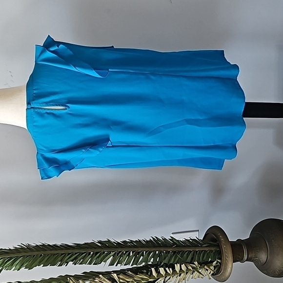 Elle Turquoise Sleeveless Blouse with Ruffles and Pleated Front - Picture 2 of 15